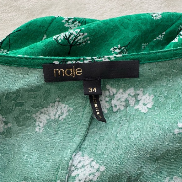 Maje Rizelle Floral Empire Waist Woven Mini Dress 34 Green - Picture 8 of 13